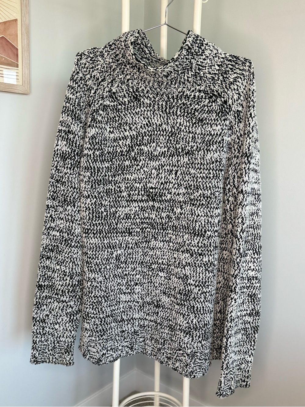 LOFT Black and White Marled Cowl Neck Sweater